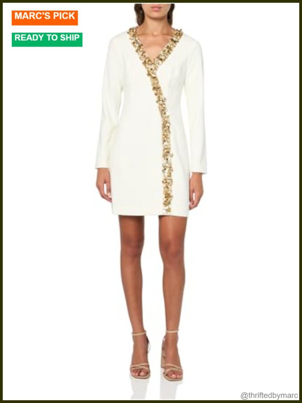 Embellished Beaded Blazer Dress Long Sleeve V-Neck Cocktail Mini